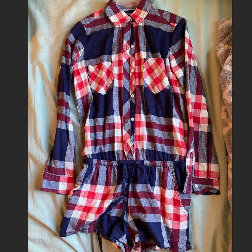 Aerie - Sleep romper red blue white plaid